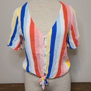 Love, Fire SZ M Striped Button Down Tie Front Top